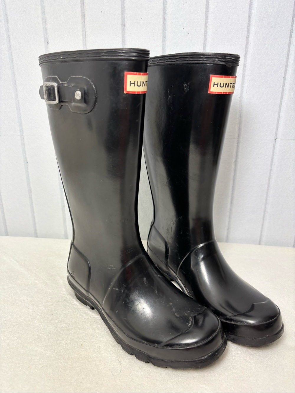 Hunter Black Gloss Knee-High Rain Boots‎ with Side Buckle Kid Size 3
